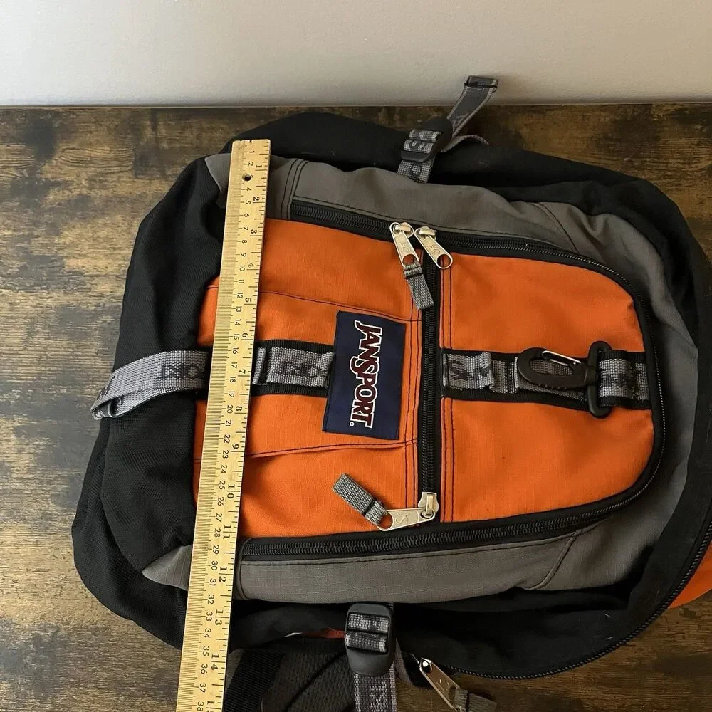 Vintage JanSport Backpack Orange Black Gray Trail Hiking Multi Pocket 90s Bag